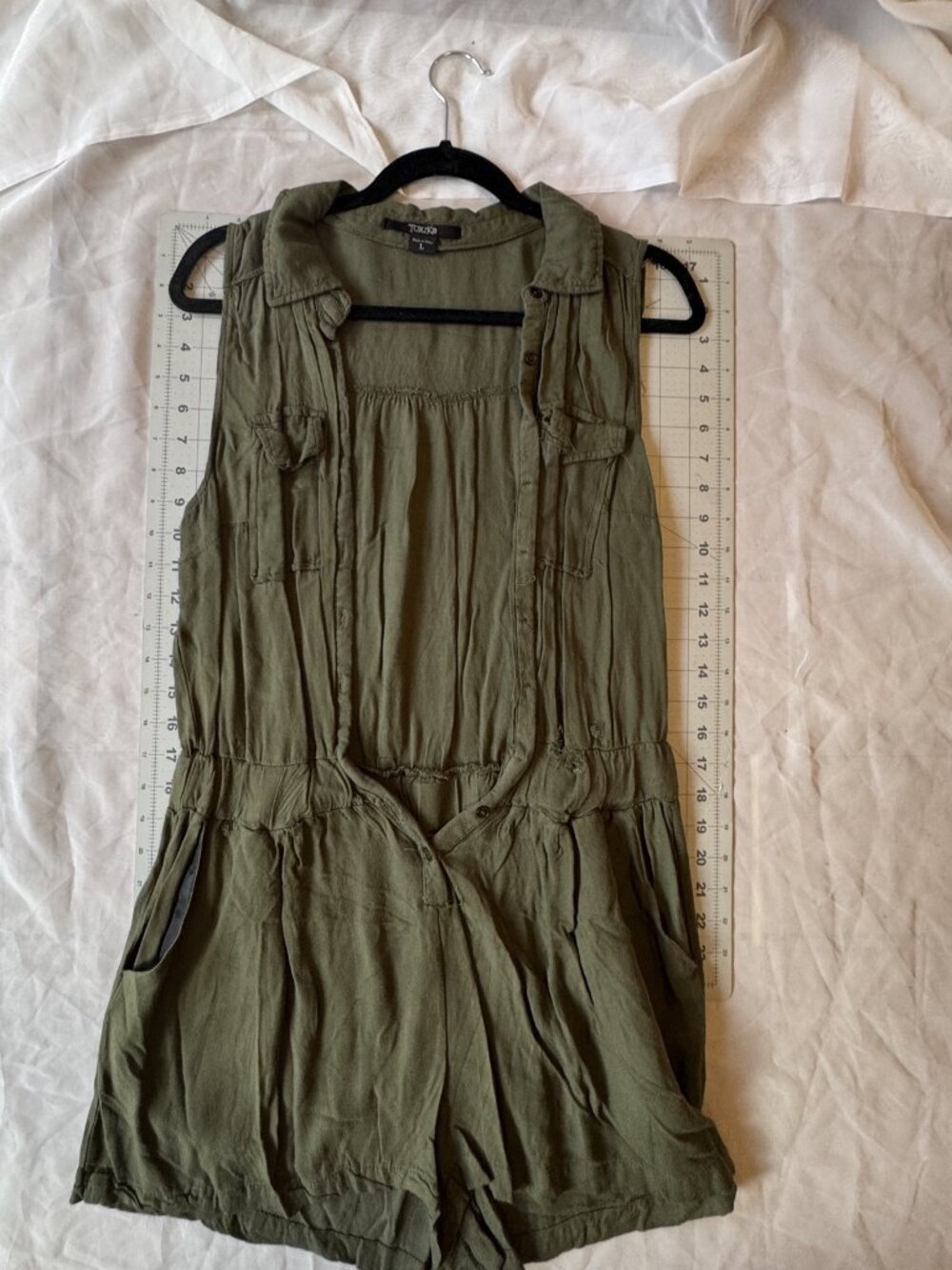 TOXIK3 Olive Green Sleeveless Utility Romper Size L